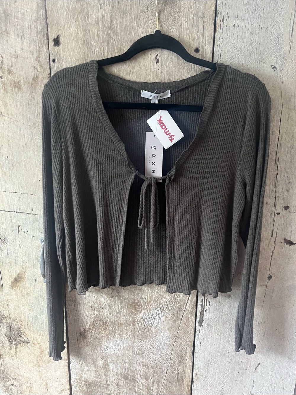 Gaze Charcoal Ribbed Tie-Front Cardigan